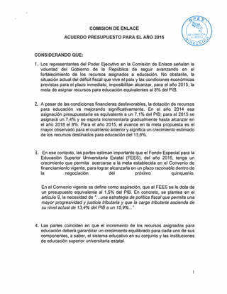 Acuerdo de financimiento del fees 2015, documento firmado