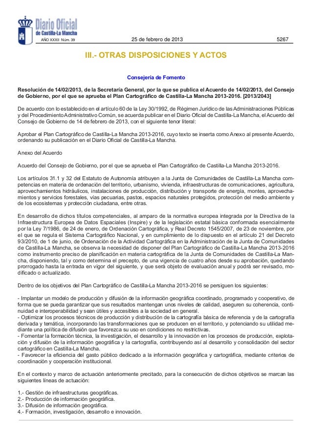 Plan de Cartográfico de Castilla La Mancha 20132016