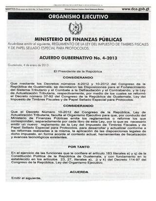 Acuerdo gubernativo 4 2013 (reglamento timbres)