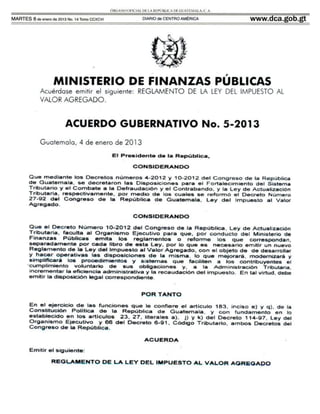 Acuerdo gubernativo 5 2013 (reglamento iva)