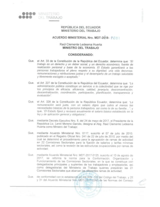 Acuerdo ministerial No. mdt 2018-0001