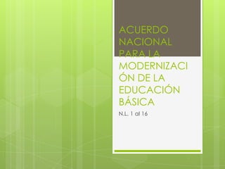 ACUERDO
NACIONAL
PARA LA
MODERNIZACI
ÓN DE LA
EDUCACIÓN
BÁSICA
N.L. 1 al 16
 