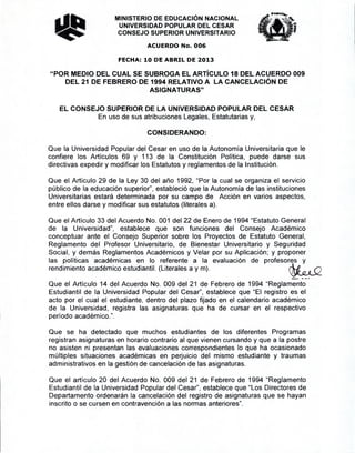 Acuerdo no. 006 del 10 de abril de 2013