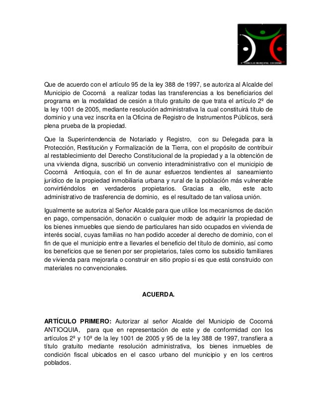 Cesion a titulo gratuito de bienes inmuebles