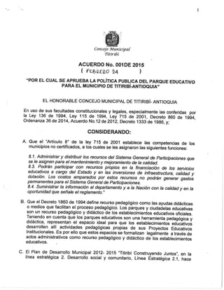 Acuerdo no. 001 de 2015