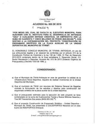 Acuerdo no. 005 de 2015