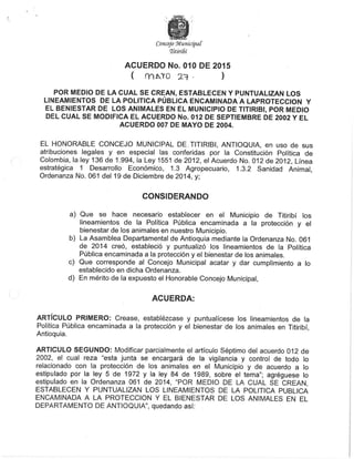 Acuerdo no. 010 de 2015