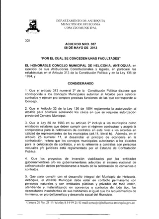 Acuerdo nro. 007 del 8 de mayo de 2013