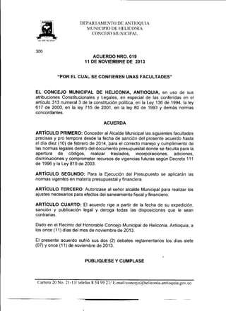 Acuerdo nro. 019 del 11 de noviembre de 2013
