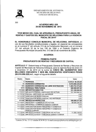 Acuerdo nro. 020 del 29 de noviembre de 2013