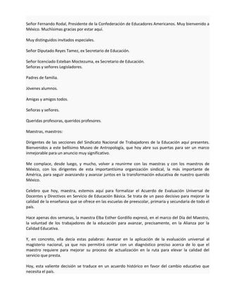 Acuerdo para la evaluación universal de docentes | PDF