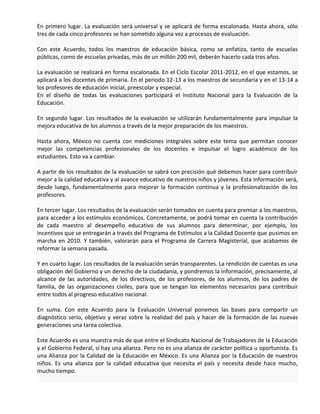 Acuerdo para la evaluación universal de docentes | PDF