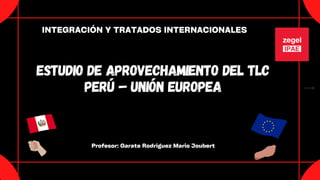ESTUDIO DE APROVECHAMIENTO DEL TLC
PERÚ – UNIÓN EUROPEA
INTEGRACIÓN Y TRATADOS INTERNACIONALES
Profesor: Garate Rodriguez Mario Joubert


 