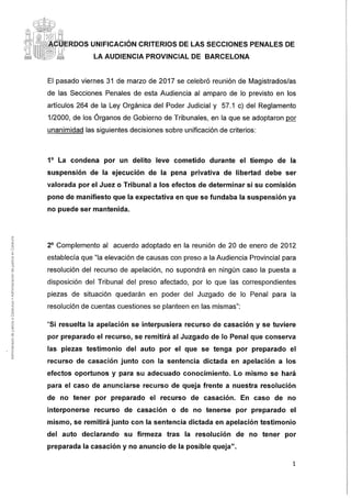 Acuerdos de unificacion de criterios se las secciones penales de la audiencia provincial de barcelona