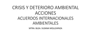 CRISIS Y DETERIORO AMBIENTAL
ACCIONES
ACUERDOS INTERNACIONALES
AMBIENTALES
MTRA. BLGA. SUSANA MOLLEAPAZA
 