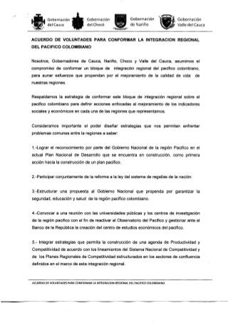 Acuerdo de Voluntades para la Integracion Regional del Pacifico Colombiano