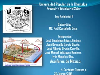 Universidad Popular de la Chontalpa
Producir y Socializar el Saber
Ing. Ambiental ll
Catedrático
MC. Raúl Castañeda Ceja.
...