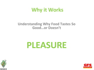 Why it Works Understanding Why Food Tastes So Good…or Doesn’t PLEASURE 
