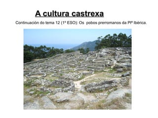 A cultura castrexa
Continuación do tema 12 (1º ESO): Os pobos prerromanos da Plª Ibérica.
 
