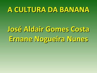 A CULTURA DA BANANA

José Aldair Gomes Costa
Ernane Nogueira Nunes
 