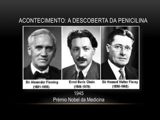 ACONTECIMENTO: A DESCOBERTA DA PENICILINA




                   1945
          Prémio Nobel da Medicina
 