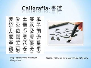 Shuji , aprendendo a escrever   Shodô, maneira de escrever ou caligrafia
ideogramas.
 