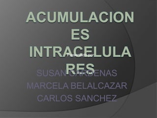 Acumulaciones  intracelulares Presentado por: SUSAN CARDENAS MARCELA BELALCAZAR CARLOS SANCHEZ 