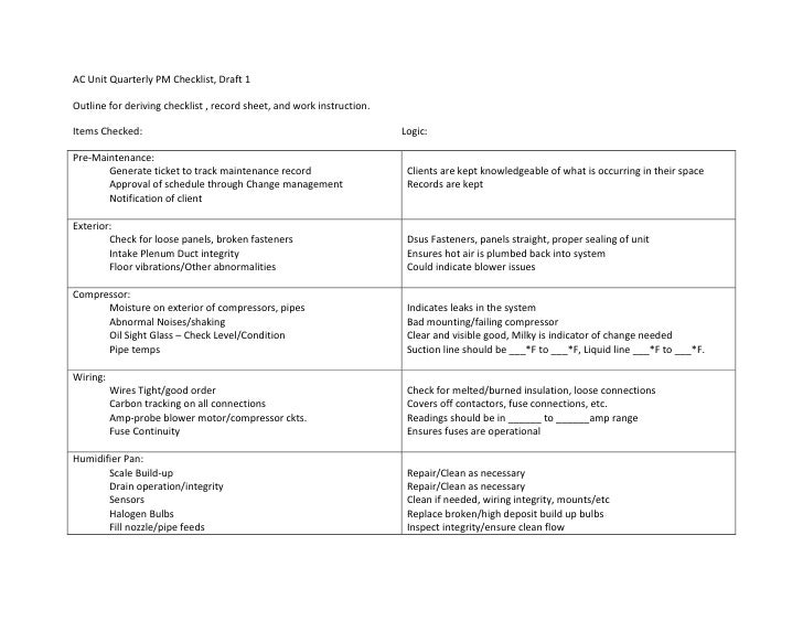 hvac pm checklist