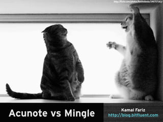 http://flickr.com/photos/kevinsteele/190757162/




                           Kamal Fariz
Acunote vs Mingle   http://blog.bitfluent.com