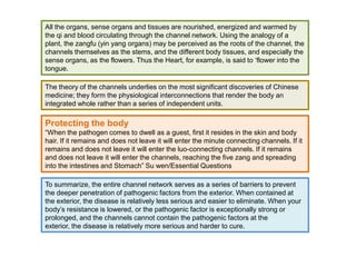 Jing-wellpoints represent the place where the qi "bubbles" up. These points are always the first points on the yang channels or last points on the yin channels and with exception of Kid-1 YongQuan all points are located on the tips of fingers and toes. The Nan Jing and Nei Jing described jing-well points as indicated for "fullness below the heart" (feeling of fullness in the epigastric or hypochondrium regions) and disorders of the zang organs (yin organs). 