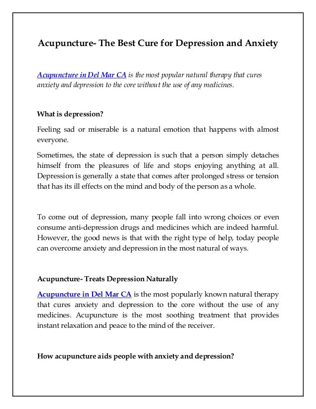 Acupuncture the best cure for depression and anxiety