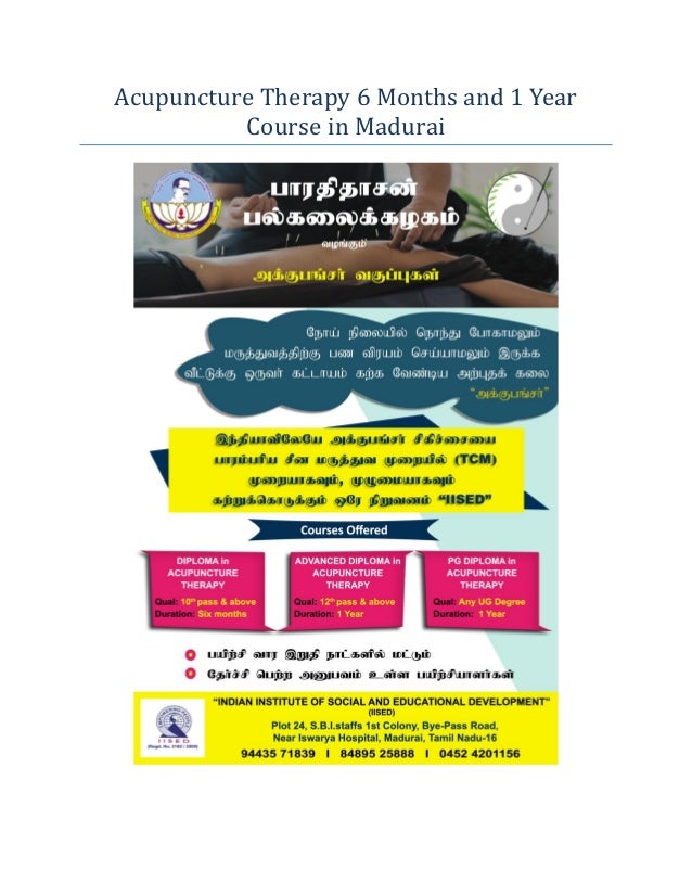 Acupuncture therapy 6 months and 1 year course in madurai