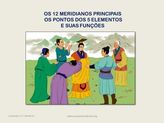 OS 12 MERIDIANOS PRINCIPAIS
OS PONTOS DOS 5 ELEMENTOS
E SUAS FUNÇÕES
L.Andrada / E.F. Medeiros saam.acupunturabrasil.org
 