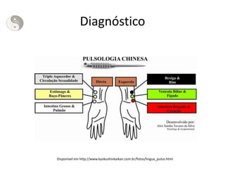 Diagnóstico
Disponível em http://www.kyokushinkaikan.com.br/fotos/lingua_pulso.html
 