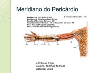 Meridiano do Pericárdio
Elemento: Fogo
Horário: 11:00 as 13:00 hs
Estação: Verão
 