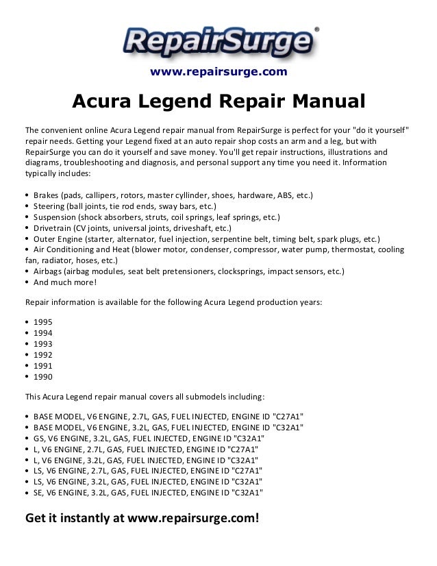 Acura legend repair manual