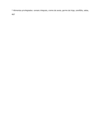 * Alimentos privilegiados: cereais integrais, creme de aveia, germe de trigo, cerefólio, salsa,
467
 