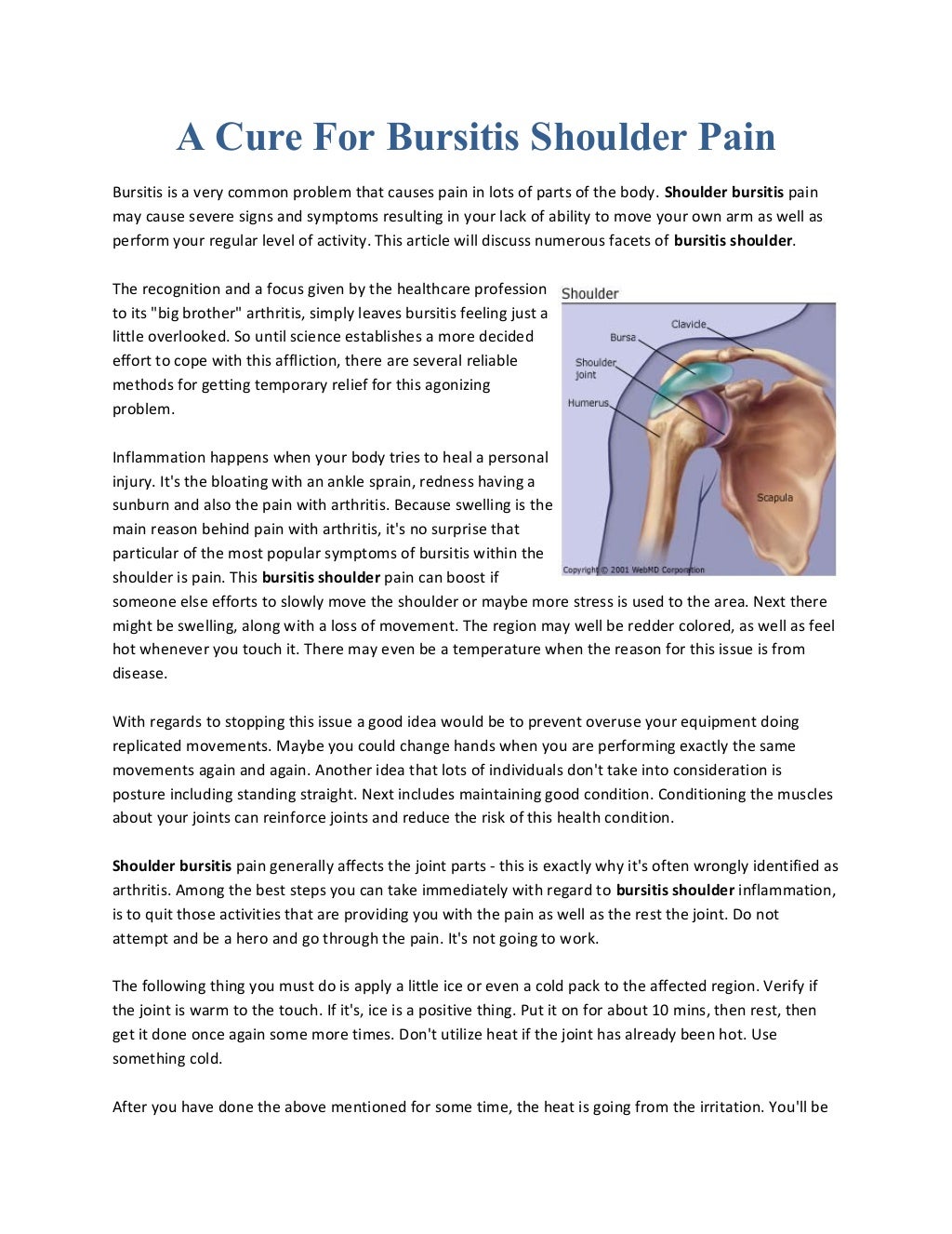 A Cure For Bursitis Shoulder Pain