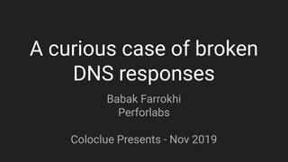 A curious case of broken
DNS responses
Babak Farrokhi
Perforlabs
Coloclue Presents - Nov 2019
 