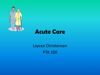 Acute Care

Laycee Christensen
     PTA 100



                     1
 