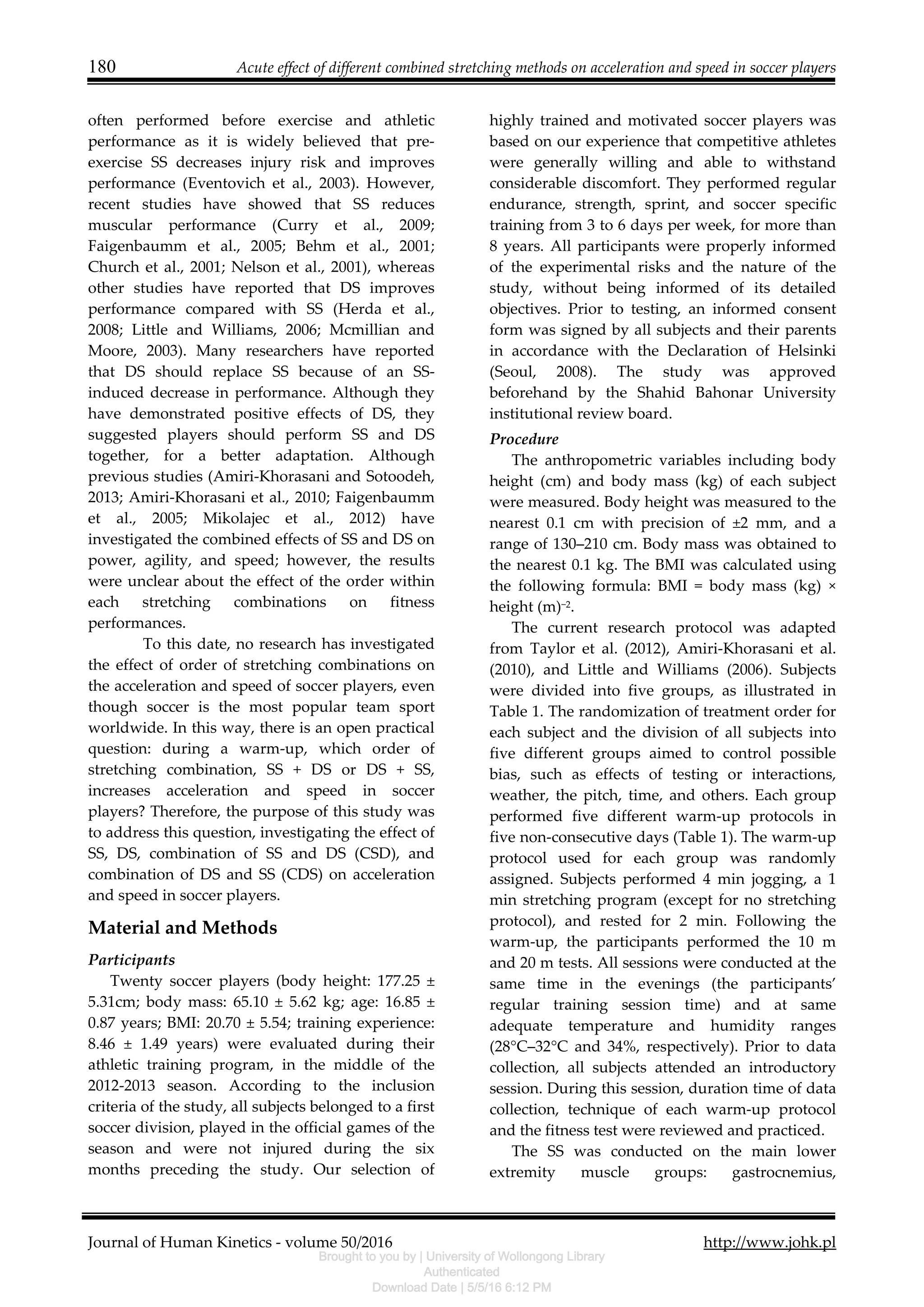 Acute effect of different combined stretching methods | PDF