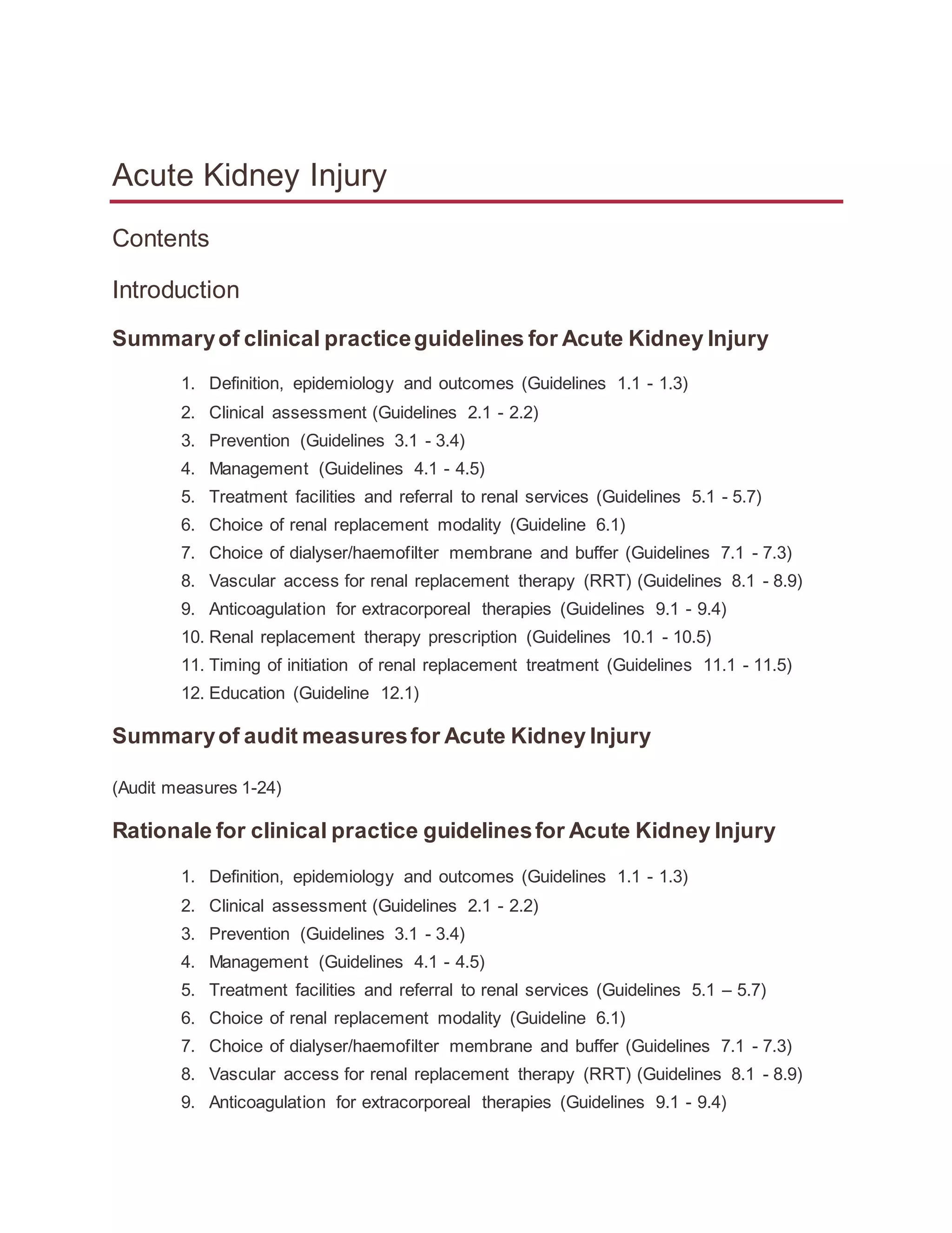 Acute kidney injury asa guidelines