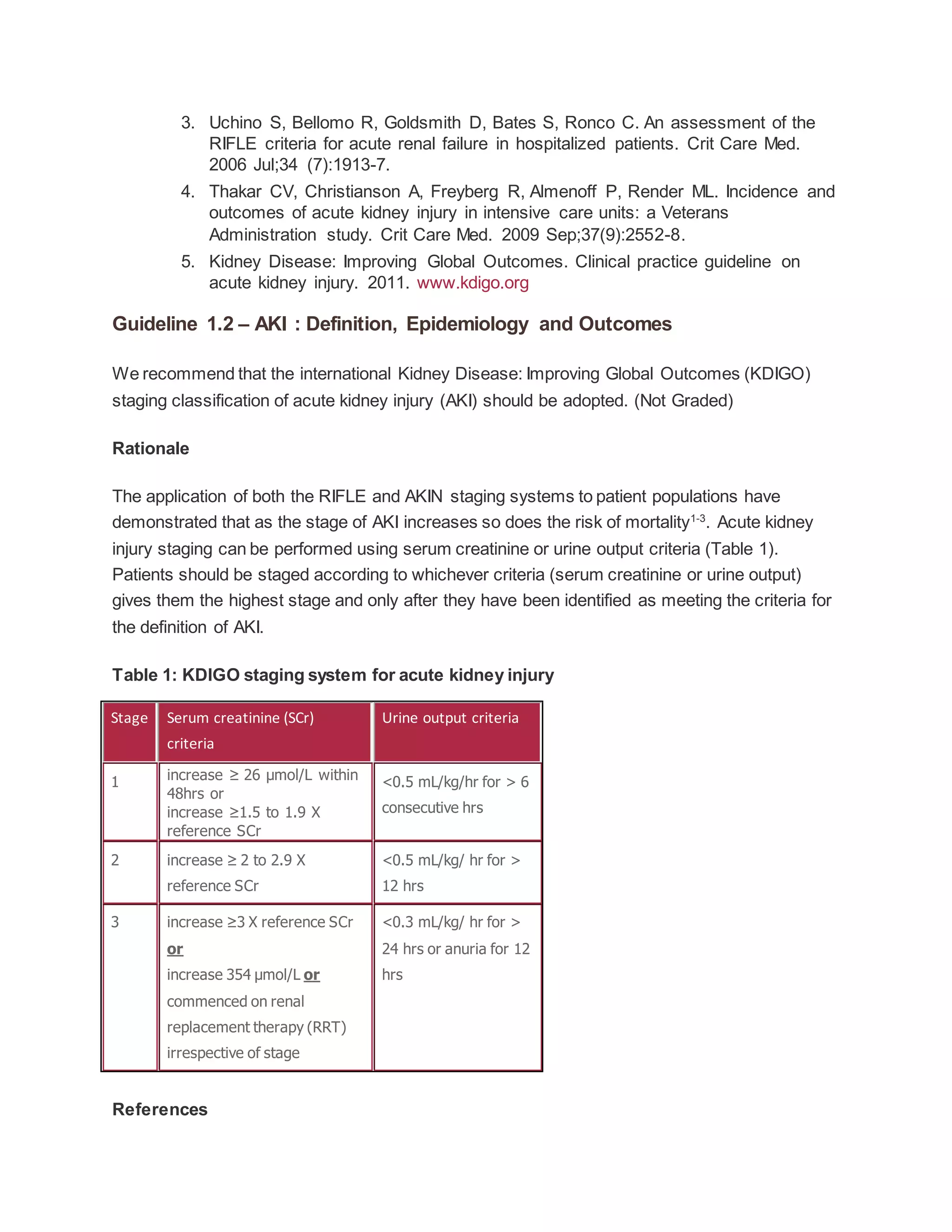 Acute kidney injury asa guidelines