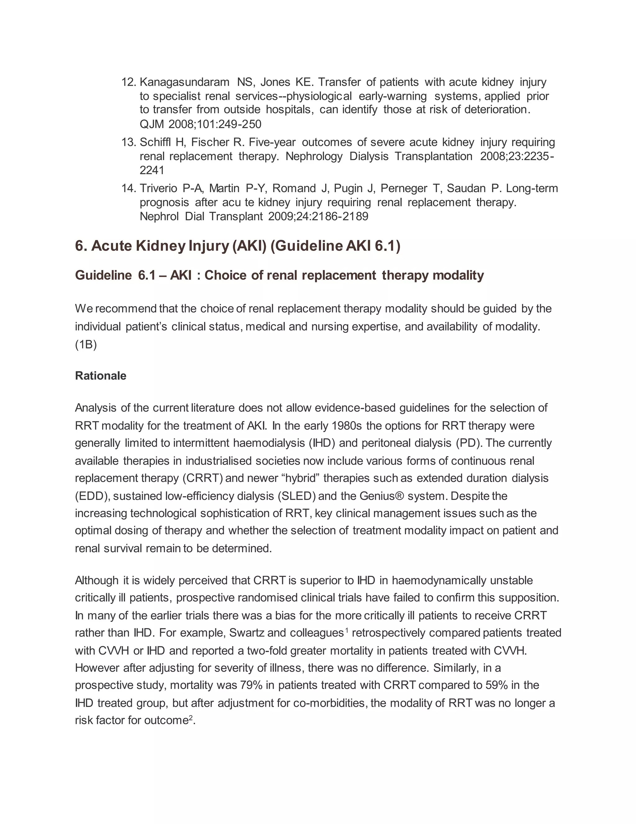 Acute kidney injury asa guidelines