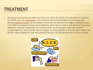 Knee Rice Principle Acute knee injury | PPTX