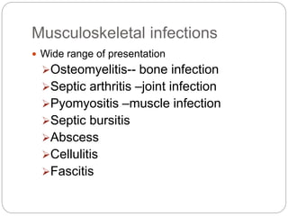 Infectious Pyomyositis Acute musculoskeletal infections in children | PPTX