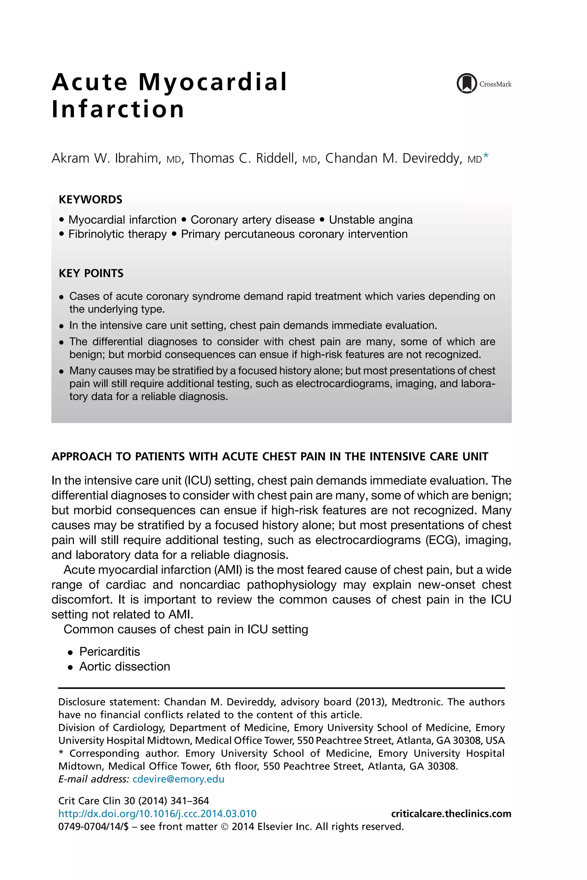 Acute myocardial infarction critical care cardiology | PDF