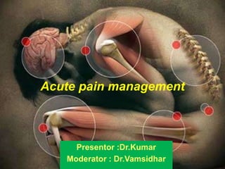 Presentor :Dr.Kumar
Moderator : Dr.Vamsidhar
Acute pain management
 