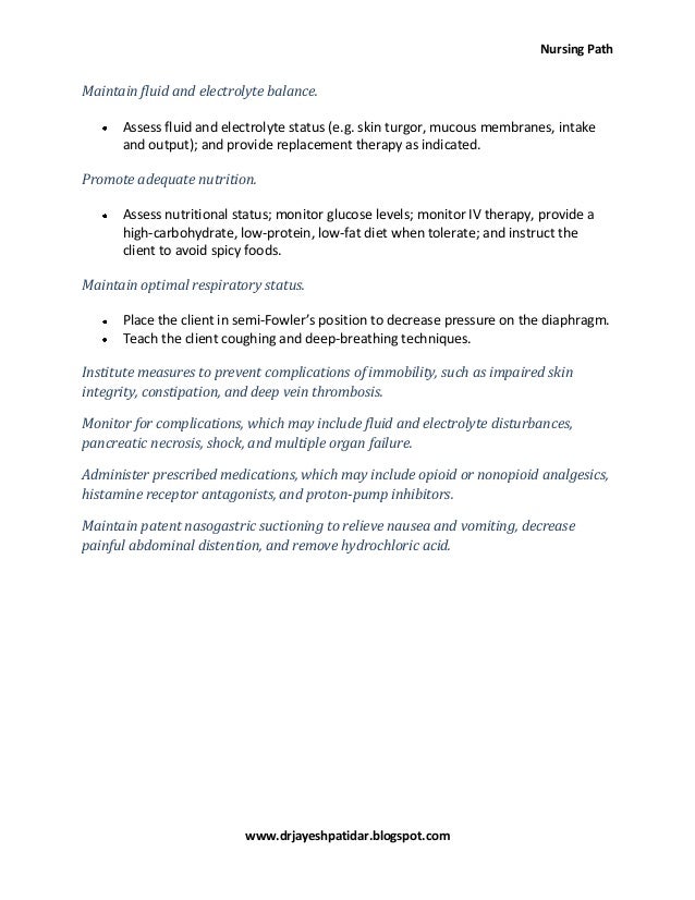 Acute pancreatitis nursing care plan & management