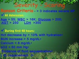 Markers of Severity within 24 Hours
SIRS [temperature >38° or < 36°C, Pulse > 90,
[ Tachypnea > 24, WBC > 12,000
( Hemocon...